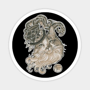 Kitty in a Tentacle Top Hat - White Outlined Version Magnet